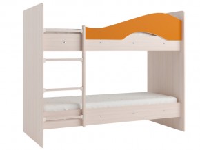 Кровать 2-х ярусная Мая на латофлексах млечный дуб, оранжевая в Радужном - raduzhnyj.magazinmebel.ru | фото