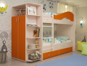 Кровать 2-х ярусная Мая с ящиками и шкафом на латофлексах оранж в Радужном - raduzhnyj.magazinmebel.ru | фото