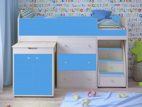 Кровать чердак Малыш 80х180 Дуб молочный, Голубой в Радужном - raduzhnyj.magazinmebel.ru | фото