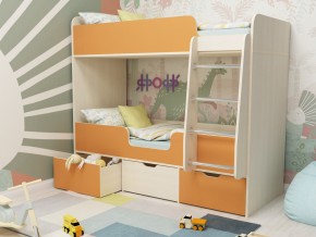 Кровать двухъярусная Малыш двойняшка дуб молочный-оранжевый в Радужном - raduzhnyj.magazinmebel.ru | фото