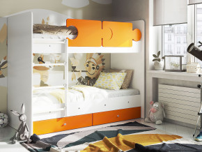 Кровать двухъярусная Тетрис латы с бортиками белый-оранжевый в Радужном - raduzhnyj.magazinmebel.ru | фото