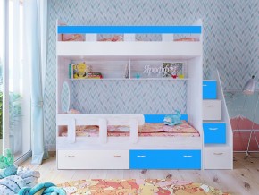 Кровать двухъярусная Юниор 1 винтерберг-белый с голубым в Радужном - raduzhnyj.magazinmebel.ru | фото