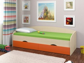 Кровать Соня 2 дуб молочный-оранжевый в Радужном - raduzhnyj.magazinmebel.ru | фото