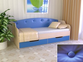 Кровать Юниор Тип 2 дуб молочный/синий 800х1600 в Радужном - raduzhnyj.magazinmebel.ru | фото